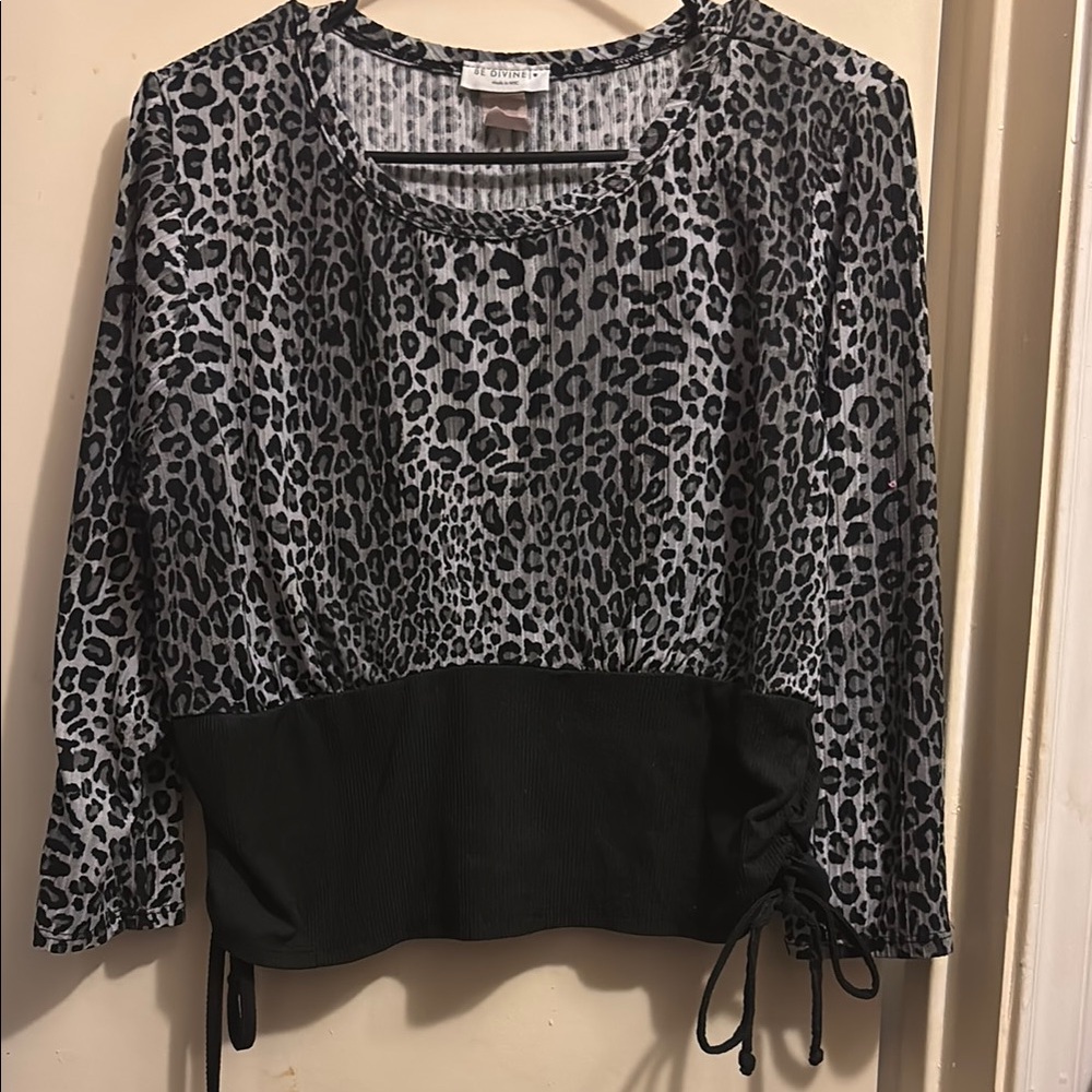 Cato Black and Gray Leopard Print Blouse